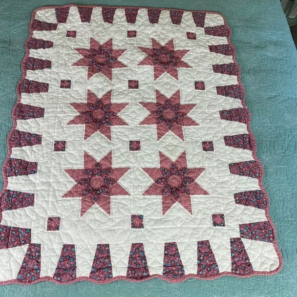 Raised Dahlia Other - Small Quilt Patchwork Star Childs, Girls room, sofa accent